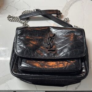 Look a  like Saint Black Crinkled Leather Chain Satchel